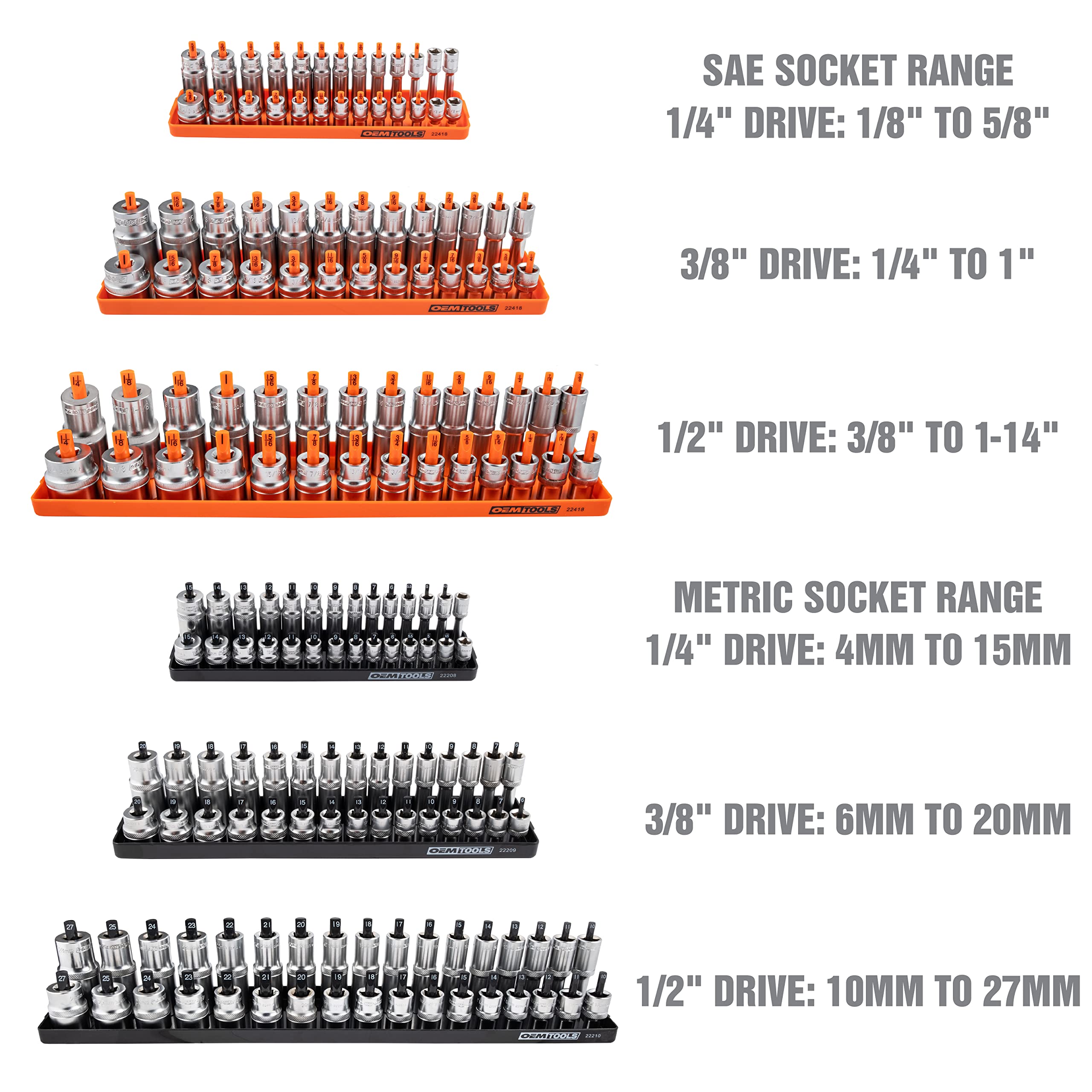 OEMTOOLS 22418 6 Piece Socket Organizer Tray Set, Orange and